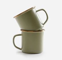 Load image into Gallery viewer, Barebones Living Enamel 2 - Tone Mug Set (Olive Drab)