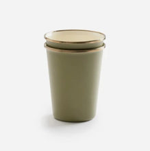 Load image into Gallery viewer, Barebones Living Enamel 2 - Tone Tall Cup Set (Olive Drab)
