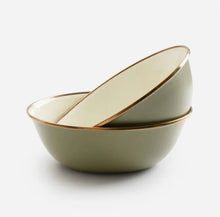 Load image into Gallery viewer, Barebones Living Enamel 2 - Tone Bowl Set (Olive Drab)